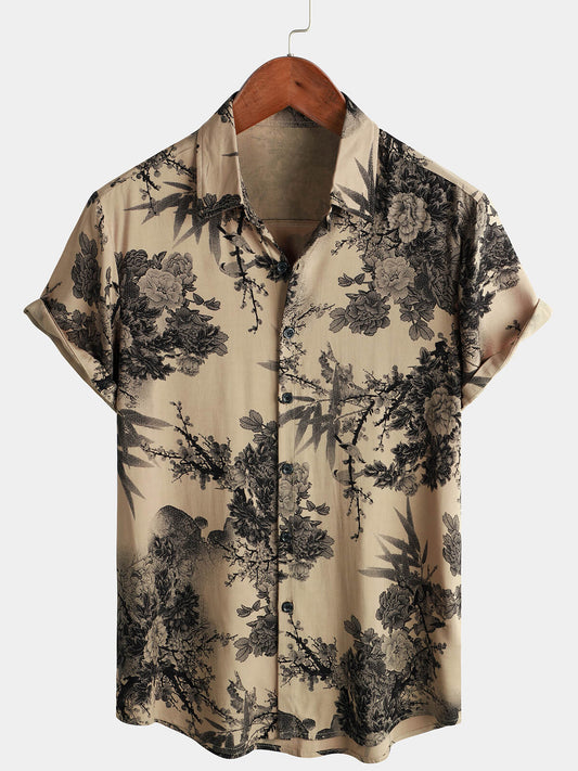 Heren Retro Overhemd Khaki